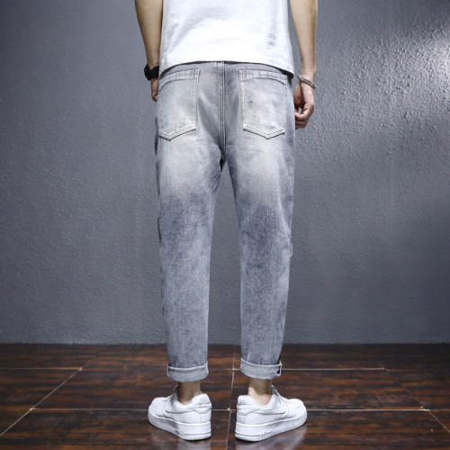 Men's Ripped Jeans Grey Loose Harem Pants Youth Trend Beggar Pants PQ8633B