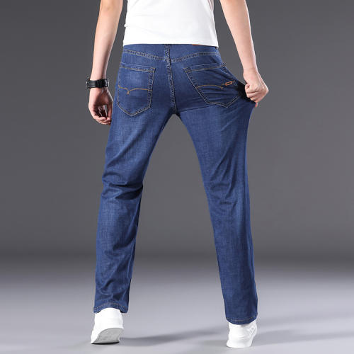 Blue Summer Casual Pants Plus Size Denim Trousers Men Mature Jeans PQ301B