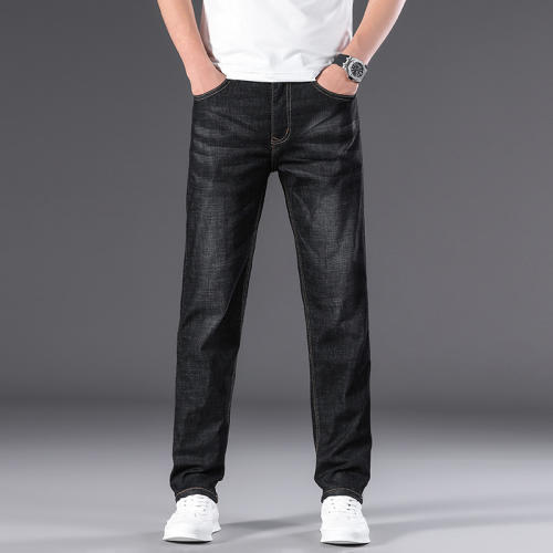 Black Summer Casual Pants Plus Size Denim Trousers Men Mature Jeans PQ301C