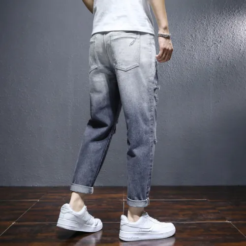 Black Loose Harem Pants Youth Trend Beggar Pants Men's Ripped Jeans PQ8636B
