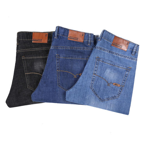 Light Blue Plus Size Denim Pants Men Mature Jeans Summer Casual Trousers PQ301A