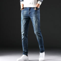 Blue Denim Pants Spring Fashion Jeans Men Casual Ripped Cropped Trousers PQYP839