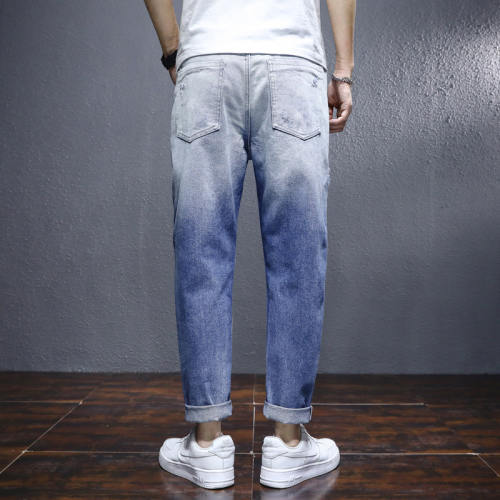 Blue Loose Harem Pants Youth Trend Beggar Pants Men's Ripped Jeans PQ8636A