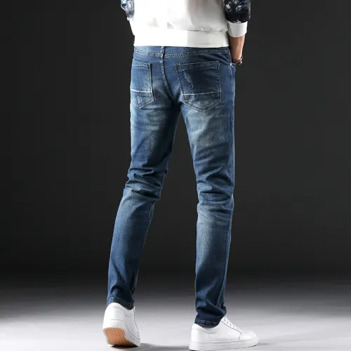 Blue Denim Pants Spring Fashion Jeans Men Casual Ripped Cropped Trousers PQYP839