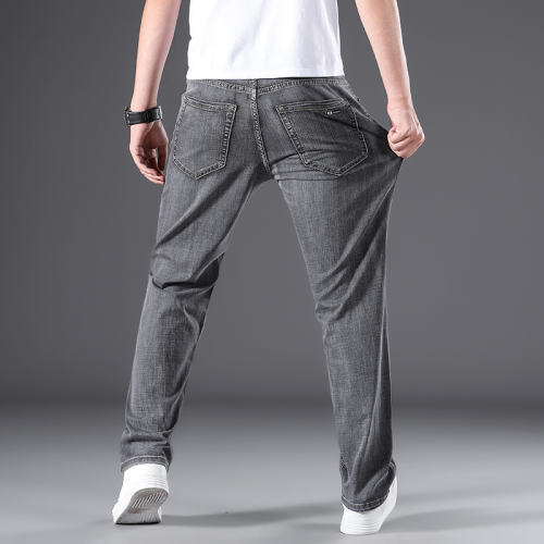 Grey Fashion Plus Size Denim Pants Men Business Jeans Summer Casual Trousers PQ305