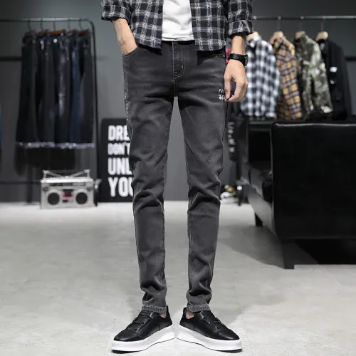Dark Grey Fashion Letter Print Jeans Men Denim Pants Casual Trousers PQYP2839