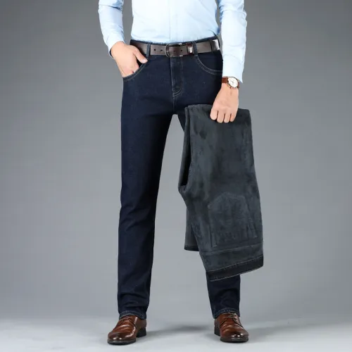 Dark Blue Velvet Jeans Men Winter Casual Trousers Plus Size Denim Pants PQ5155A