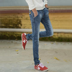 Blue Spring Fashion Jeans Men Denim Pants Casual Ripped Cropped Trousers PQYP833
