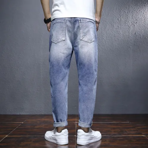 Men's Ripped Jeans Blue Loose Harem Pants Youth Trend Beggar Pants PQ8633A
