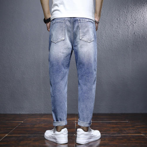 Men's Ripped Jeans Blue Loose Harem Pants Youth Trend Beggar Pants PQ8633A