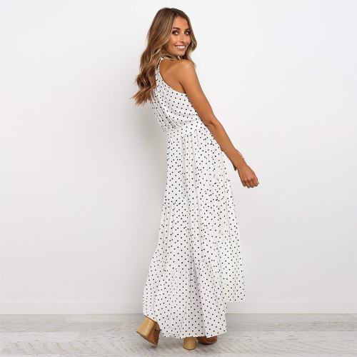 White Summer Fashion Boho Dresses Sexy Sleeveless Polka Dot Dress PQH2032A