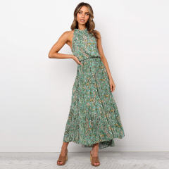 Green Summer Fashion Printed Floral Dress Sexy Bohemian Dresses PQH2069C