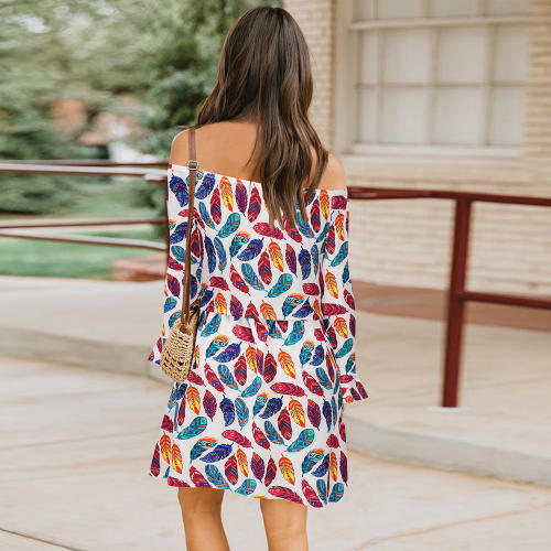 White Summer Floral Print Mini Dresses Sexy Knit Casual Dress PQH2121A