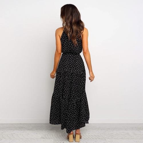 Black Summer Fashion Boho Dresses Sexy Sleeveless Polka Dot Dress PQH2032B