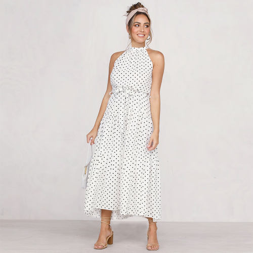 White Summer Fashion Boho Dresses Sexy Sleeveless Polka Dot Dress PQH2032A