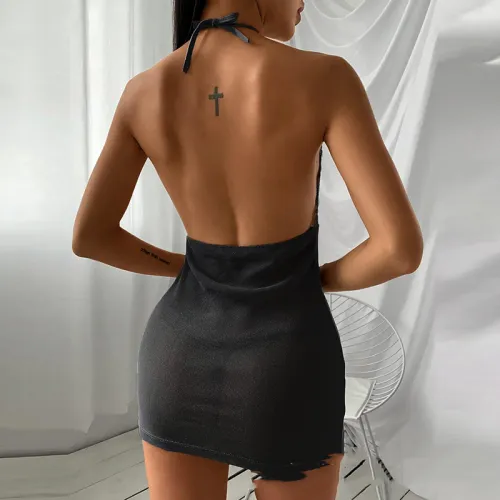 Black Lace Halter Sexy Ladies Underwear High Elastic Nightclub Uniform PQ1869B