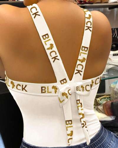 Sexy Digital Lips Print T-shirt Back Bowknot Summer Vest Top For Women PQ20805C