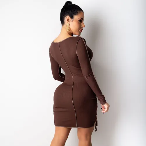 Sexy Long Sleeve Club Dress For Women Lace-up Mini Dresses PQ1289