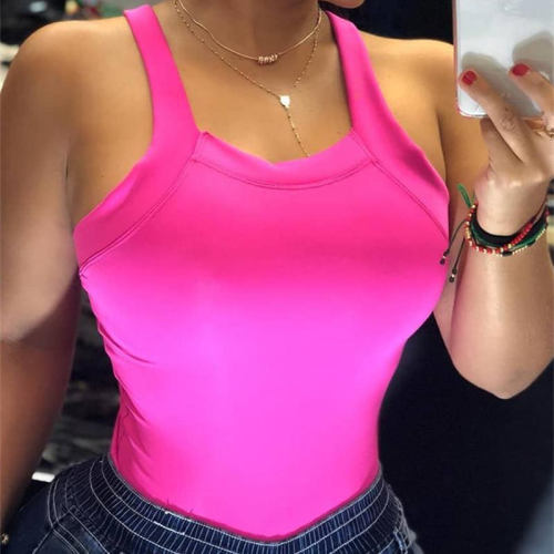 Pink Solid Color Vest For Women Sexy Back Bowknot Summer Tops PQ20805U