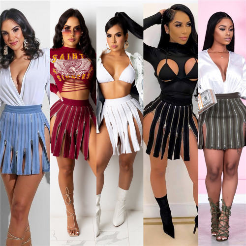 White Sexy Zipper Clubwear For Women High Waist Mini Skirt PQ1281A
