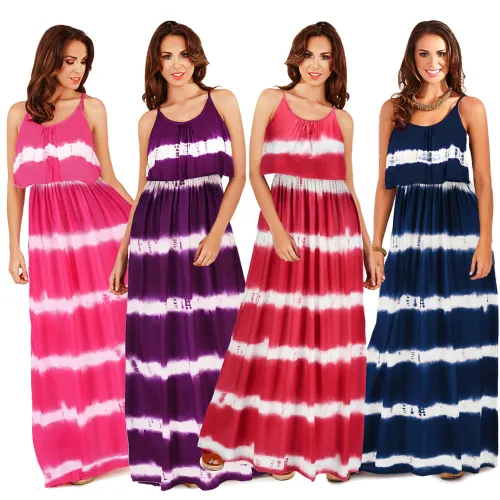 Red Sexy Maxi Dresses Tie-dyed Women Casual Boho Dress PQ2116A