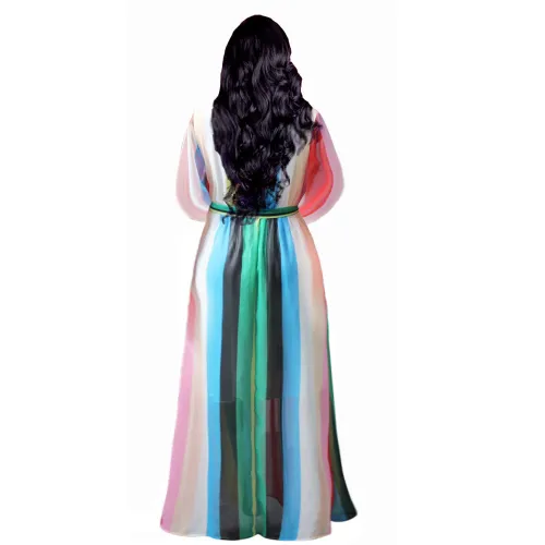 Fashion Summer Chiffon Dress Stripe Printing Women Maxi Dress PQ2246
