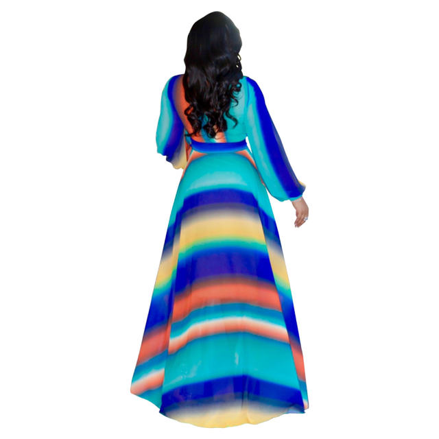 Digital Printing Fashion Big Swing Dress Chiffon Long Summer Dress PQ2220