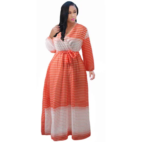 Stripe Printing Women Maxi Dress Fashion Summer Chiffon Dress PQ2247