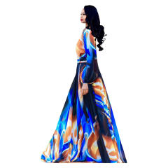 Digital Printing Fashion Long Summer Dress Chiffon Big Swing Dress PQ2221