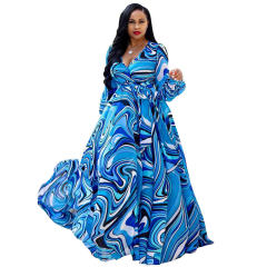 Fashion Floral Print Summer Beach Dress Chiffon Big Swing Maxi Dress PQ2211