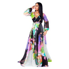 Digital Printing Fashion Big Swing Dress Chiffon Long Summer Dress PQ2220
