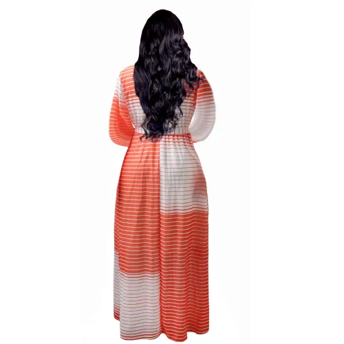 Stripe Printing Women Maxi Dress Fashion Summer Chiffon Dress PQ2247