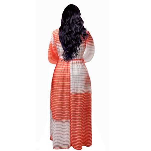 Stripe Printing Women Maxi Dress Fashion Summer Chiffon Dress PQ2247