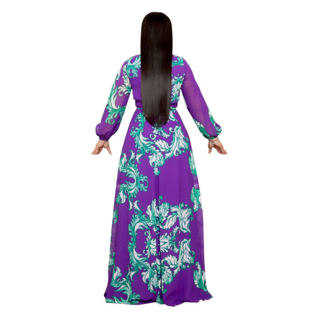 Long Summer Chiffon Dress Floral Printed Fashion Maxi Dress PQ3300