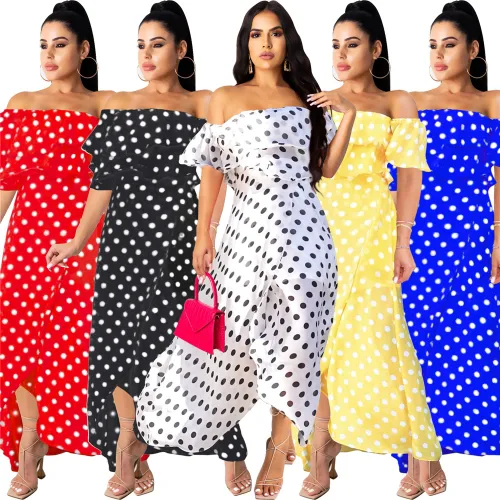 Black Fashion Bohemian Dresses Polka Dot Beach Chiffon Dress PQ2202A [OUT OF STOCK]
