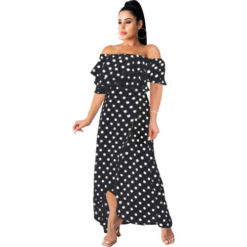 Black Fashion Bohemian Dresses Polka Dot Beach Chiffon Dress PQ2202A [OUT OF STOCK]
