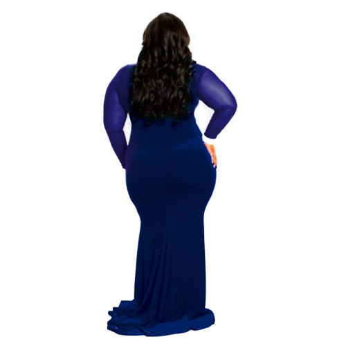 Blue Velvet Plus Size Dress Fashion Long Spring Dresses PQ3220A