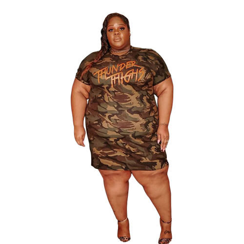 Camouflage T-shirt Dresses Women Loose Plus Size Casual Dress PQDZ01