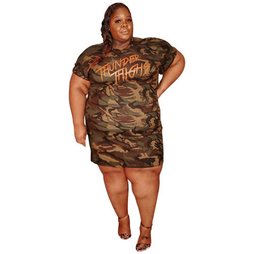 Camouflage T-shirt Dresses Women Loose Plus Size Casual Dress PQDZ01