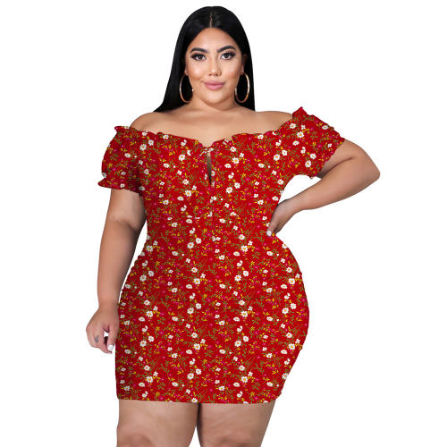 Red Knitted Off-shoulder Plus Size Dress Sexy Nightclub Dress PQ1076A
