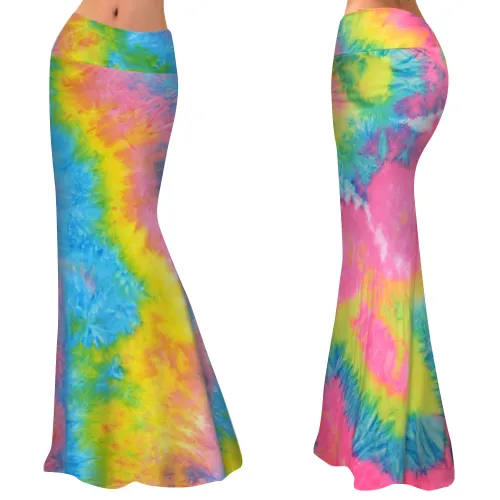 Yellow/Blue High Waist Printed Skirts Fashion Long Maxi Skirt PQ9448C