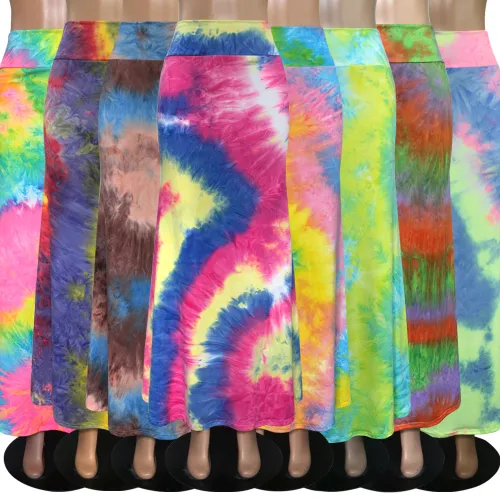 Pink/Yellow Fashion Long Maxi Skirt High Waist Printed Skirts PQ9448G