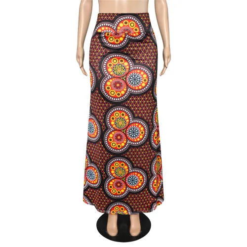 Women Geometric Long Skirt Classic High Waist Digital Print Skirt PQ9454