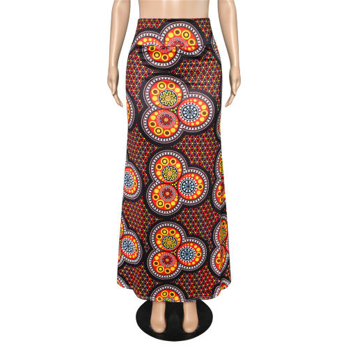 Women Geometric Long Skirt Classic High Waist Digital Print Skirt PQ9454