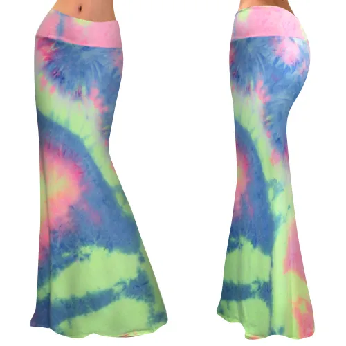 Pink/Blue High Waist Long Maxi Skirt Fashion Printed Skirts PQ9448B