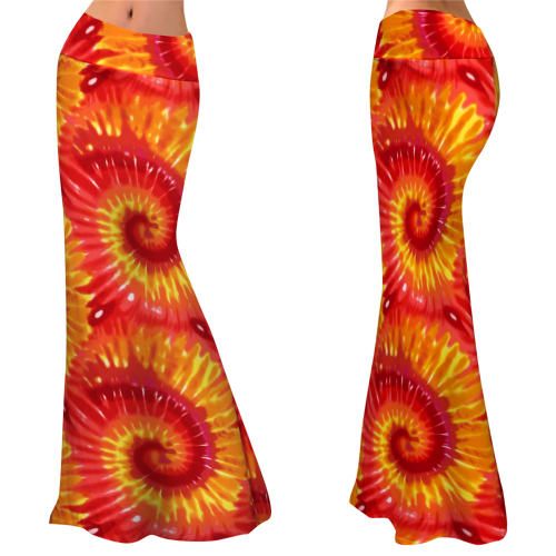 Yellow/Red Fashion Paisley Printed Skirts High Waist Long Maxi Skirt PQ9449D