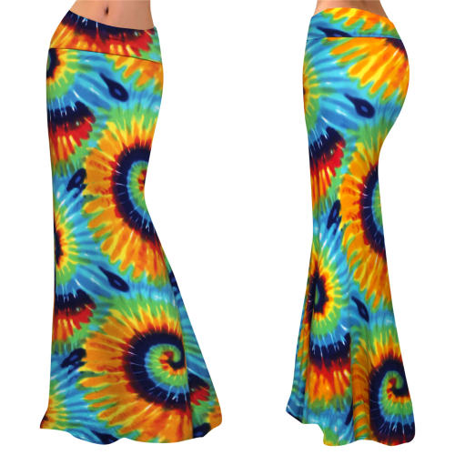 Blue/Orange Fashion Paisley Printed Skirts High Waist Long Maxi Skirt PQ9449E