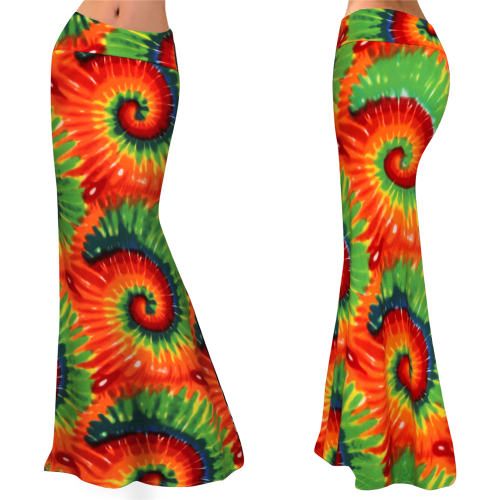 Orange Fashion Paisley Printed Skirts High Waist Long Maxi Skirt PQ9449A