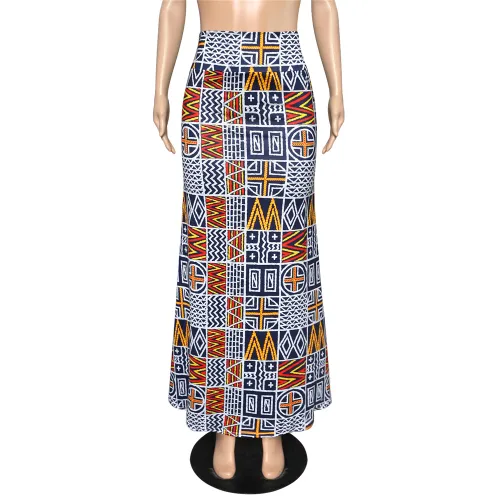 Classic High Waist Long Skirt Geometric Digital Print Skirt PQ9451