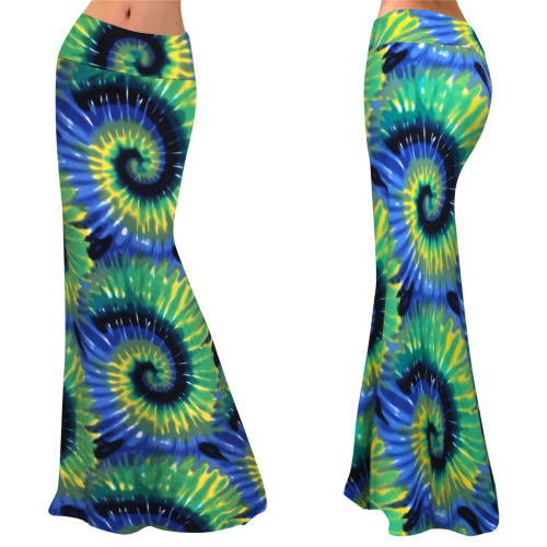 Green/Blue Fashion Paisley Printed Skirts High Waist Long Maxi Skirt PQ9449F